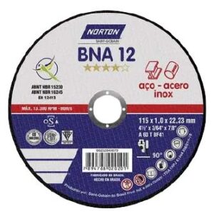 Disco de Corte Metal Inox. 4 1/2″ X 3/64″ (1.0 Mm.) X 7/8″ BNA 12 Norton